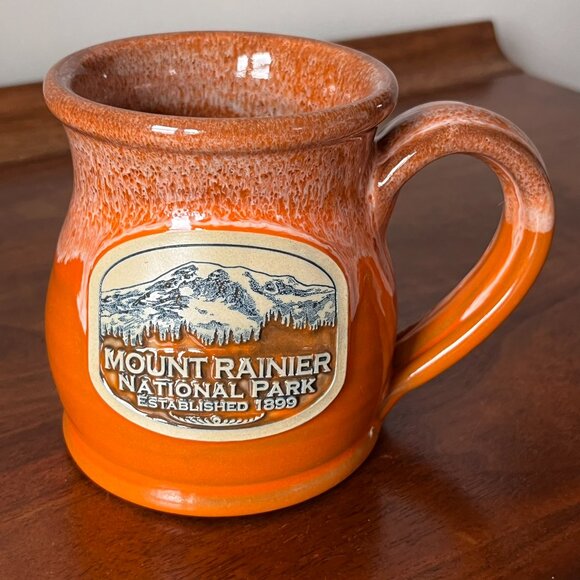 Deneen Pottery Mount Rainier National Park Belly Mug 2021 Orange 13 oz. Handmade - Picture 3 of 11